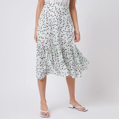 Pastel Green Floral Print Midi Skirt