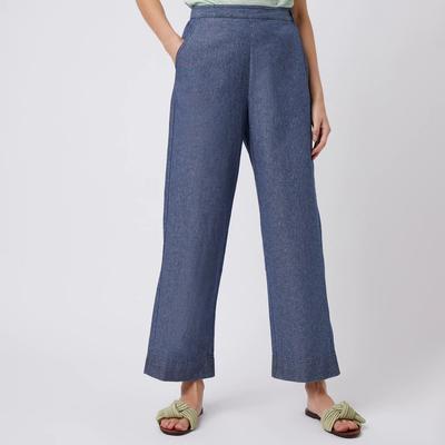 Dark Wash Blue Cotton Straight Leg Trousers