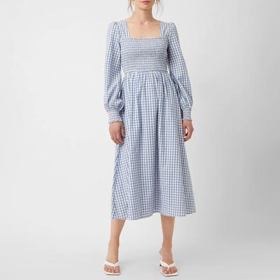 Blue Gingham Square Neck Cotton Dress