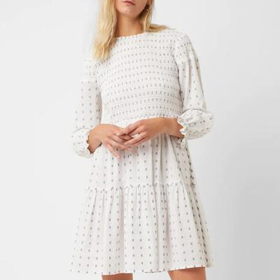 Ecru Printed Tiered Mini Dress