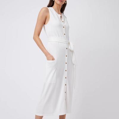 White Cotton Button-Up Midi Dress