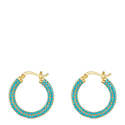 18K Gold Multi Pave Turquoise Hoop Earrings