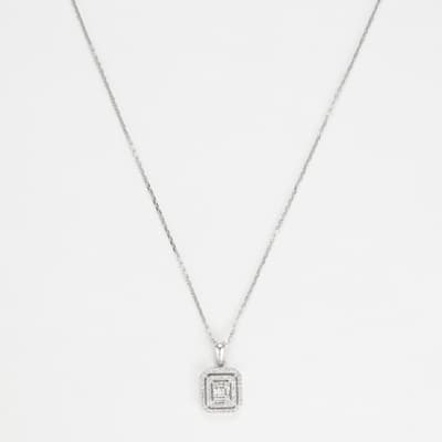 Silver Square Diamond Embellished Pendant Necklace