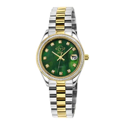 Women's Silver/Green Gevril Diamond Stainless Steel Watch