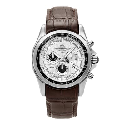Men's Silver/Brown Volcan Chronograph Watch 44mm
