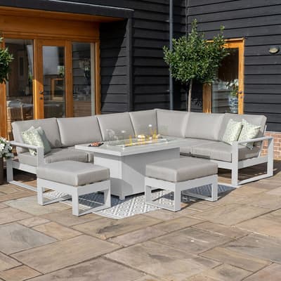 SAVE £540  - Amalfi Large Corner Group With Fire Pit Table, White
