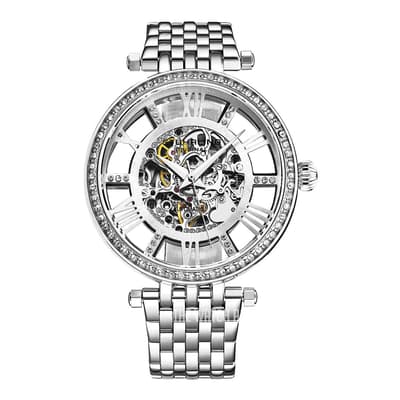 Women's Silver Crystal Studded Automatic Bracelet Watch