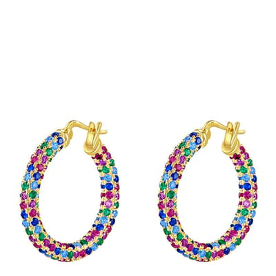 18K Gold Multi Color Pave Hoop Earrings