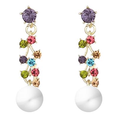 18K Gold Multi Color Pearl Drop Earrings