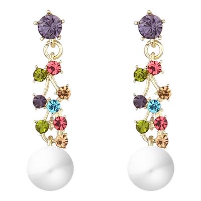 18K Gold Multi Color Pearl Drop Earrings