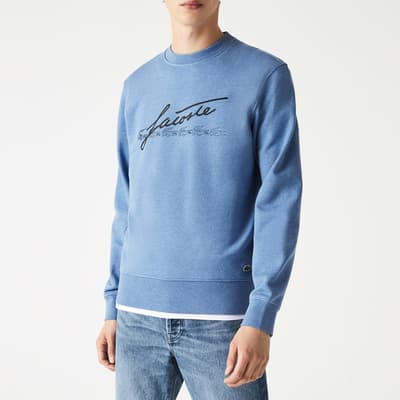 Dusty Blue Cotton Branded Graphic Sweatshirt