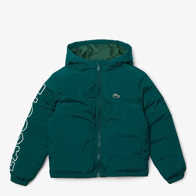 Kid Boy's Green Branded Hooded Jacket