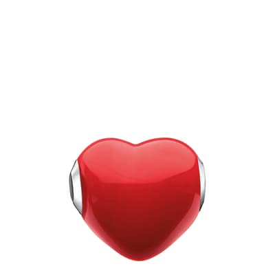 Sterling Silver Red Glass Heart Bead