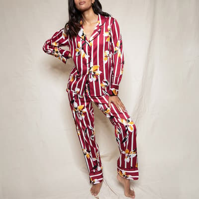 Fable & Eve Burgundy Floral Stripe Pyjama Set