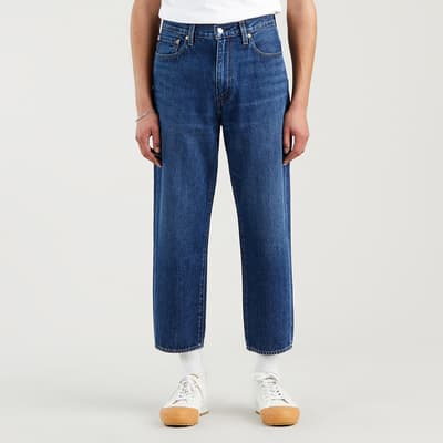Blue Wide Cropped Stretch Jeans