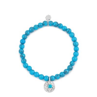 Blue Silver Hammered Disc And Turquoise Bracelet