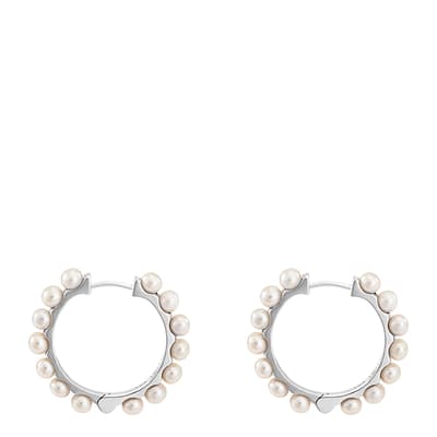 Silver White Large Timeless Pearl Huggie Hoops