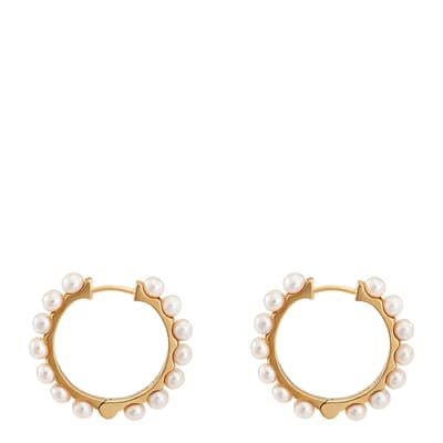 Gold White Large Timeless Pearl Huggie Hoops
