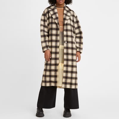 Brown/Ivory Wool Blend Longline Coat