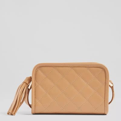 Brown Emma Camel Leather Quilted Crossbody Bag