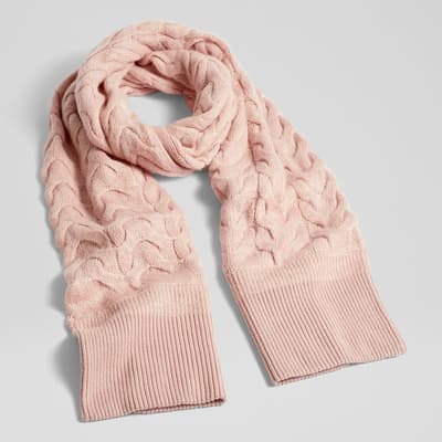 Pale Pink Blend Cable Knit Scarf
