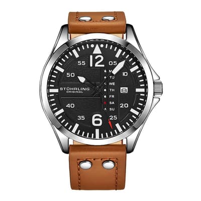Men's Stuhrling Original Aviator Black/Leather Watch 41mm