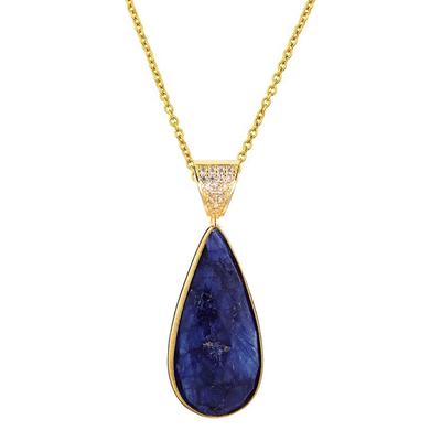 18K Gold Cz & Sapphire Tear Drop Necklace
