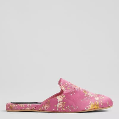Pink Satin Floral Print Becca Slippers