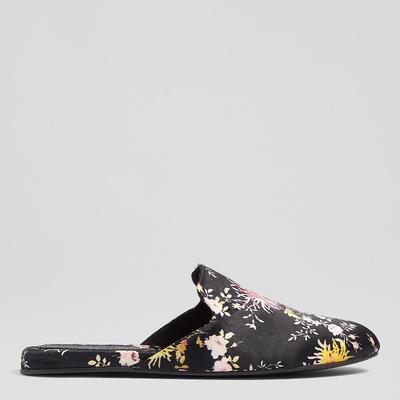 Black Satin Floral Print Becca Slippers