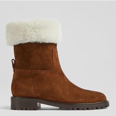Tan Suede Shearling Cuff Sally Boots