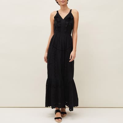 Black Tallie Broidery Cotton Maxi Dress