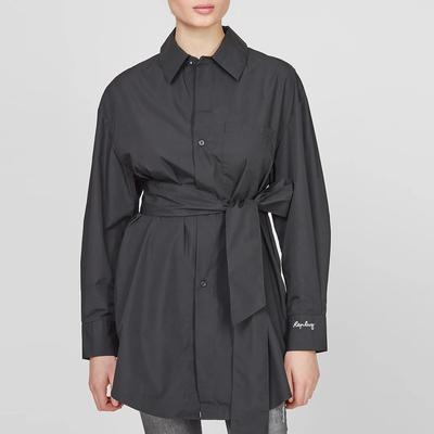 Black Belted Cotton Maxi Shirt