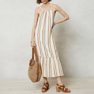 Cream Stripe Halter Midi Dress