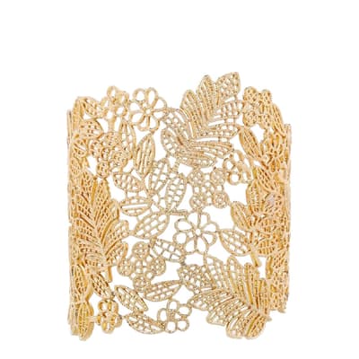 18K Gold Cut Out Floral Cuff Bracelet