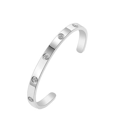 Silver Open Cuff Cz Bangle