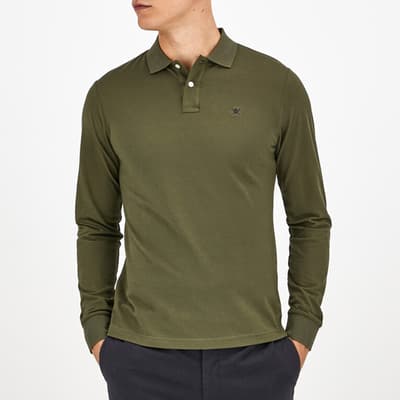 Green Slim Fit Long Sleeve Cotton Polo Shirt