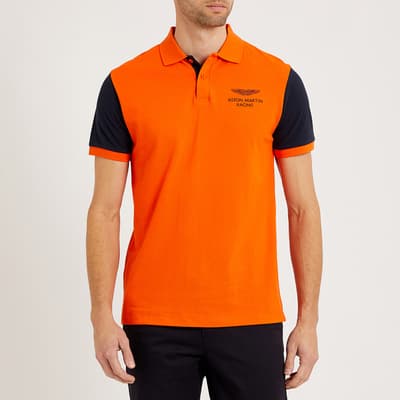 Orange Colour Block AMR Cotton Polo Shirt