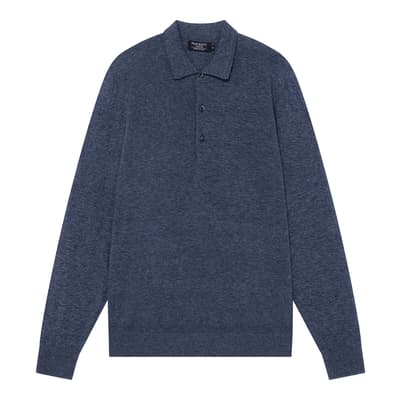 Blue Long Sleeve Cotton Polo Shirt