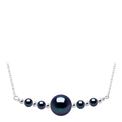 Black Tahiti Style/Silver Real Cultured Freshwater Pearl Necklace