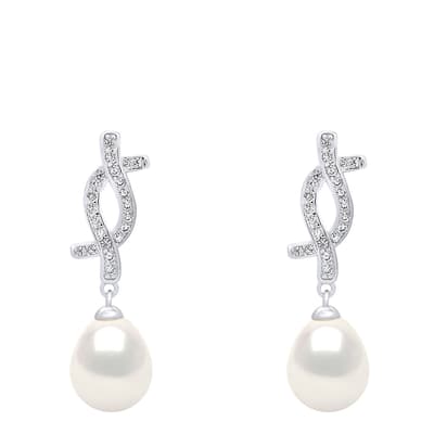 White Natural Real Cultured Freshwater Pearl Earrings