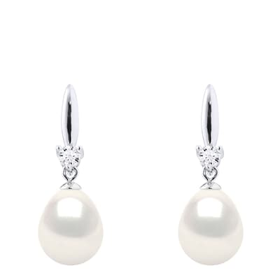 Silver/Natural White Real Cultured Freshwater Pearl Earrings