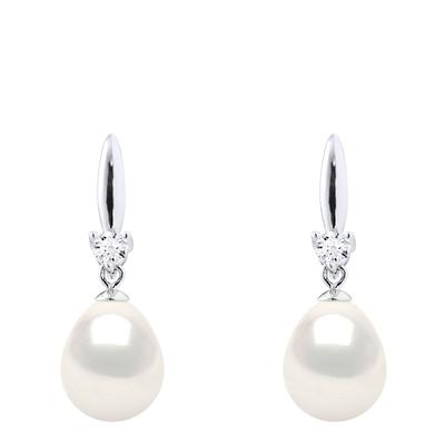 Silver/Natural White Real Cultured Freshwater Pearl Earrings