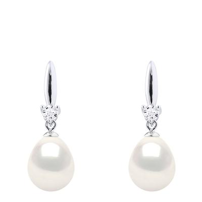 Silver/Natural White Real Cultured Freshwater Pearl Earrings