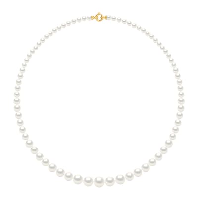 Yellow Gold/Natural White Row Of Real Freshwater Pearl Necklace