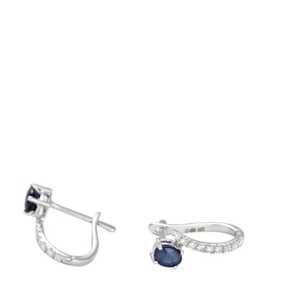 Silver/Blue Diamond Hoop Earrings