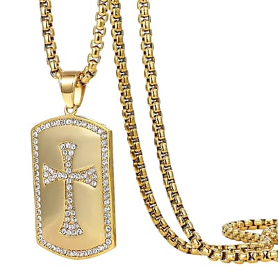 18K Gold Cross Zircon Tag Necklace