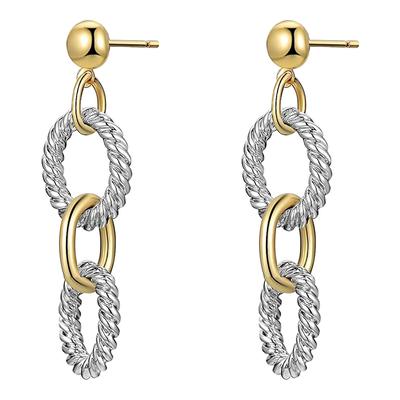 18K Gold Two Tone Chain Drop Earrings