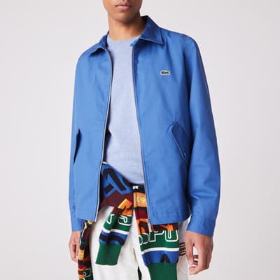 Blue Cropped Full Zip Cotton Jacket