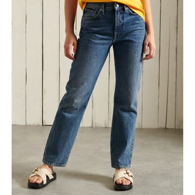 Blue High Rise Straight Cotton Jeans