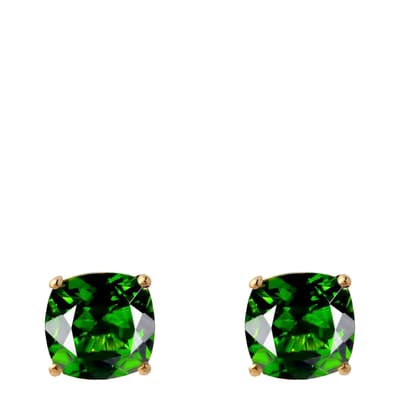 18K Gold Green Cushion Stud Earrings